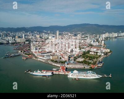 Georgetown, Penang/Malaysia - 28 2020. Feb: Luftaufnahme Port Swettenham in Georgetown City. Stockfoto