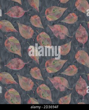 Aquarell Herbst Blätter auf grauem Hintergrund nahtlose Muster. Illustration für Karten, Cover, Textil, Futter Stoff Stockfoto