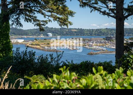 Docks und Piers am Yachthafen in Newport, Oregon im Sommer Stockfoto