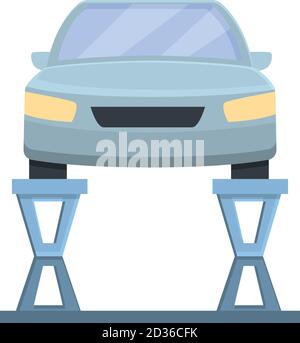 Symbol „Fahrzeug auf Aufzug“. Cartoon des Autos auf Lift Vektor-Symbol für Web-Design isoliert auf weißem Hintergrund Stock Vektor