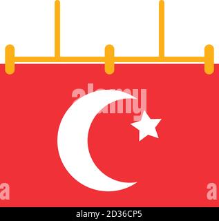 Kalender mit türkei-Flag-Symbol auf weißem Hintergrund, flacher Stil, Vektorgrafik Stock Vektor