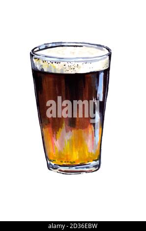 Gläser mit dunklem Bier, Aquarellzeichnung Stockfoto