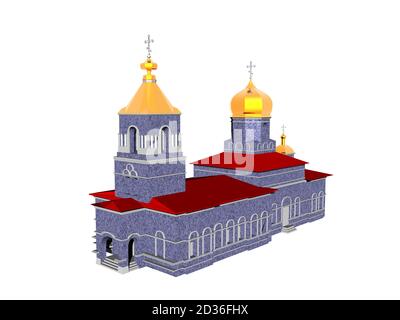 russische Kirche mit goldenen Zwiebelkuppeln Stockfoto