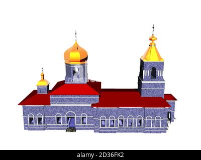 russische Kirche mit goldenen Zwiebelkuppeln Stockfoto