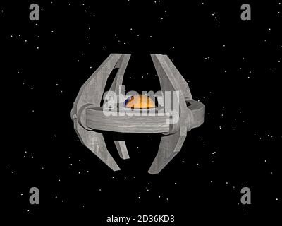 Futuristische Raumstation schwebt im Raum Stockfoto