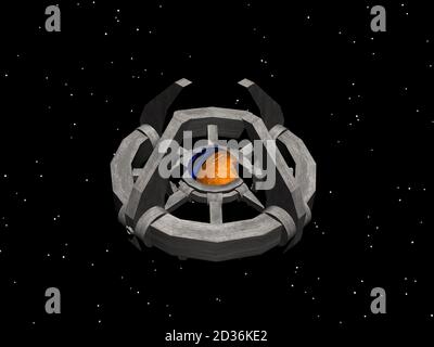 Futuristische Raumstation schwebt im Raum Stockfoto