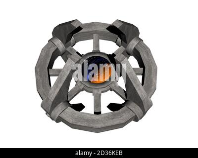 Futuristische Raumstation schwebt im Raum Stockfoto