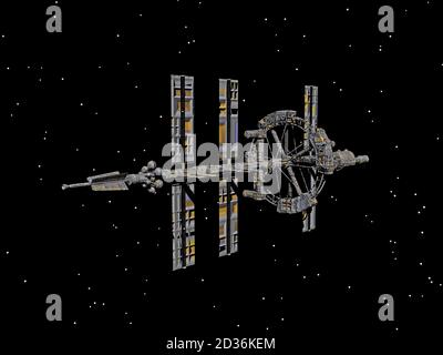 Futuristische Raumstation schwebt im Raum Stockfoto