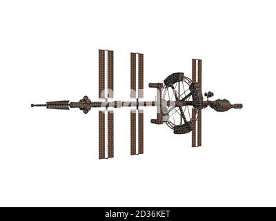 Futuristische Raumstation schwebt im Raum Stockfoto