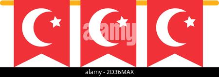 Dekorative Wimpern mit türkei-Fahnen-Design auf weißem Hintergrund, flacher Stil, Vektor-Illustration Stock Vektor