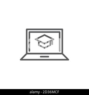 Laptop mit akademischer Kappe Vektor Symbol auf weiß isoliert Hintergrund Stock Vektor