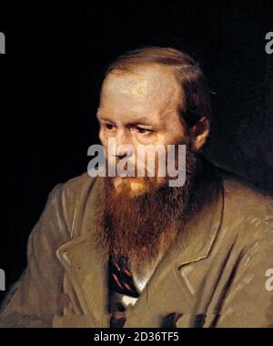 Dostojewski. Porträt des russischen Schriftstellers Fjodor Michailowitsch Dostojewski (1821-1881) von Wassilij Perow, Öl auf Leinwand, 1872. Fedor Dostojewski. Stockfoto