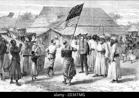 Stanley und Livingston. Das Treffen von Henry Morton Stanley und Dr. David Livingstone von der Illustrated London News, August 1872. Stockfoto