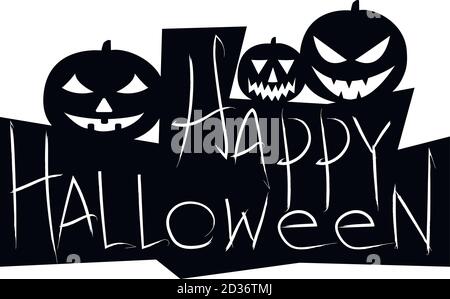 Happy Halloween Text Banner, Vektor schwarz weiß Stock Vektor