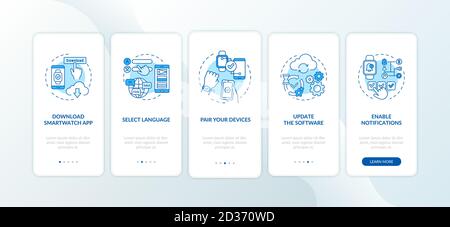 Hinweise zur Einrichtung von Smart Watch Onboarding der mobilen App-Seite mit Konzepte Stock Vektor