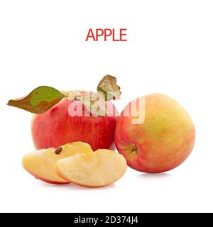 Isolierte Äpfel. Schneiden Sie rote Apfelfrüchte isoliert auf weißem Hintergrund Stockfoto