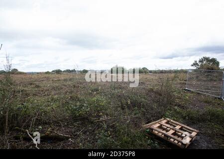 Calvert, Großbritannien. Oktober 2020. Ein Gebiet von Calvert Jubilee Naturschutzgebiet von Bäumen und Vegetation von Auftragnehmern im Auftrag der HS2 Ltd gerodet HS2 Ltd beschlagnahmte Besitz der östlichen Seite des Naturschutzgebietes, Das vom Berks, Bucks und Oxon Wildlife Trust (BBOWT) gepflegt wird und Heimat von Bittern, Zuchtseeschwalben und einigen der UKÕs seltensten Schmetterlinge ist, wird am 22. September durchgeführt, um Abfertigungsarbeiten im Zusammenhang mit der Hochgeschwindigkeitsstrecke HS2 durchzuführen. Kredit: Mark Kerrison/Alamy Live Nachrichten Stockfoto