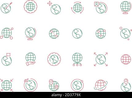 Globensymbole. Reisen Welt Erde Symbole Karte Vektor Geschäft farbige Symbole Stock Vektor