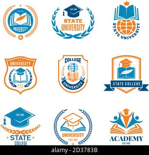 Universitätsausweise. Schule Geschäft Identität Qualität Emblem Hochschule Vektor Logo Stock Vektor