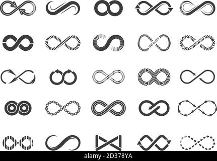 Symbol „Ewigkeit“. Mobius Linienvektor Logo Unendlichkeit Symbole auf weiß isoliert Stock Vektor