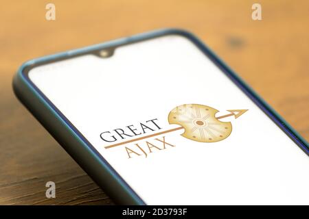 Brasilien. September 2020. In dieser Abbildung zeigt das große Ajax-Logo auf einem Smartphone. Kredit: Rafael Henrique/SOPA Images/ZUMA Wire/Alamy Live Nachrichten Stockfoto