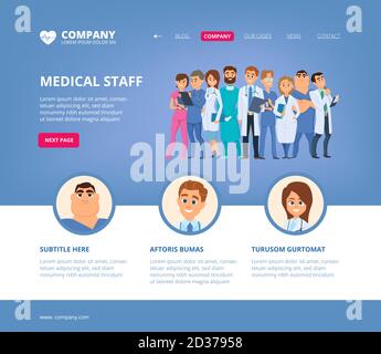 Medizinische Landung. Krankenhaus Personal Ärzte Krankenschwester pharmazeutischen Biochemie Arbeiter Web-Seite Layout Design Vorlage Stock Vektor
