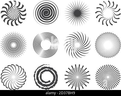 Spiraldesign. Kreise wirbeln und stilisierte Whirlpool abstrakte Vektorformen isoliert Stock Vektor