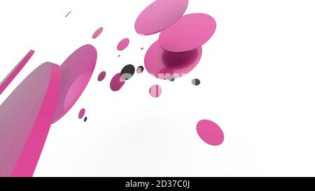Rosa Metall und undurchsichtige Kreise und Zylinder auf farbigem Hintergrund. Abstrakter Hintergrund für grafische Gestaltung mit transparentem Glas. 3d-Rendering illustrati Stockfoto