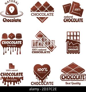 Schokoladenlogo. Süßigkeiten stilisierte Abzeichen Koch und Küche Kochen Desserts Konzept Vektor Illustrationen Stock Vektor