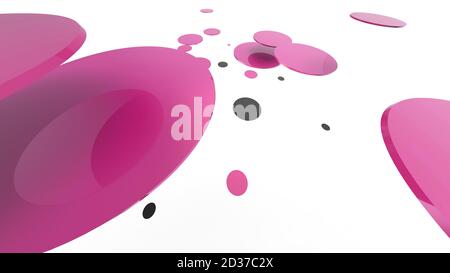 Rosa Metall und undurchsichtige Kreise und Zylinder auf farbigem Hintergrund. Abstrakter Hintergrund für grafische Gestaltung mit transparentem Glas. 3d-Rendering illustrati Stockfoto