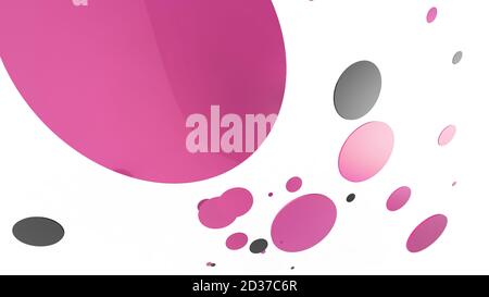 Rosa Metall und undurchsichtige Kreise und Zylinder auf farbigem Hintergrund. Abstrakter Hintergrund für grafische Gestaltung mit transparentem Glas. 3d-Rendering illustrati Stockfoto