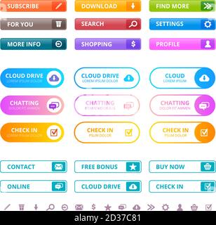 Webfarbene Schaltflächen. Internet ui flache Elemente Menü farbige Tasten Moderne Registerkarten Schnittstelle Vektor Design Vorlage Stock Vektor