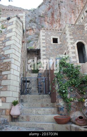 Monemvasia , historisches mittelalterliches Dorf im südlichen Peloponnes, Griechenland Stockfoto