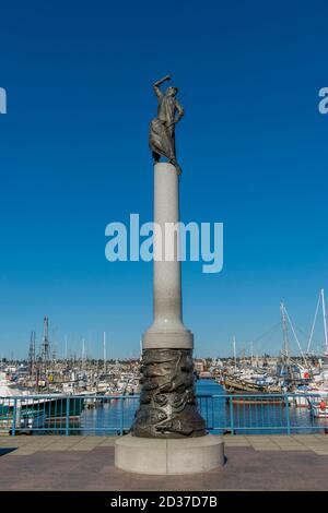 Fishermans-Denkmal im Seattles Fishermens Terminal, Staat Washington, USA. Stockfoto