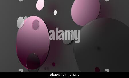 Rosa Metall und undurchsichtige Kreise und Zylinder auf farbigem Hintergrund. Abstrakter Hintergrund für grafische Gestaltung mit transparentem Glas. 3d-Rendering illustrati Stockfoto