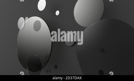 Graues Metall und undurchsichtige Kreise und Zylinder auf farbigem Hintergrund. Abstrakter Hintergrund für grafische Gestaltung mit transparentem Glas. 3d-Rendering illustrati Stockfoto