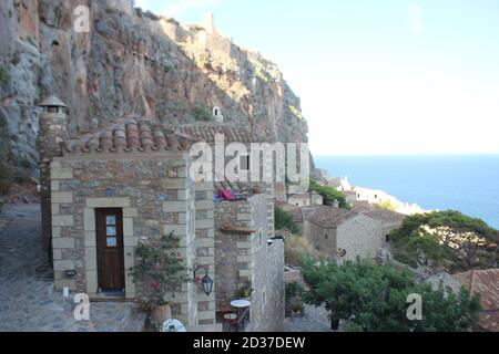 Monemvasia , historisches mittelalterliches Dorf im südlichen Peloponnes, Griechenland Stockfoto