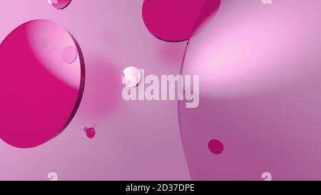 Rosa Metall und undurchsichtige Kreise und Zylinder auf farbigem Hintergrund. Abstrakter Hintergrund für grafische Gestaltung mit transparentem Glas. 3d-Rendering illustrati Stockfoto