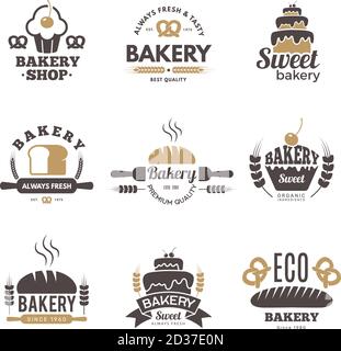 Etiketten für Backwaren. Kochen Symbole Küche Vektor Illustrationen für Logo-Design