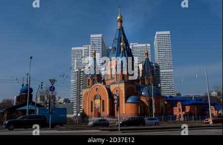 28. März 2020, Moskau, Russland Tempel der amtierenden Ikone der Gottesmutter in Tschertanowo Stockfoto