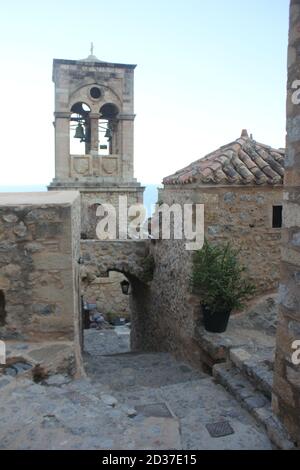 Monemvasia , historisches mittelalterliches Dorf im südlichen Peloponnes, Griechenland Stockfoto