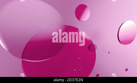 Rosa Metall und undurchsichtige Kreise und Zylinder auf farbigem Hintergrund. Abstrakter Hintergrund für grafische Gestaltung mit transparentem Glas. 3d-Rendering illustrati Stockfoto