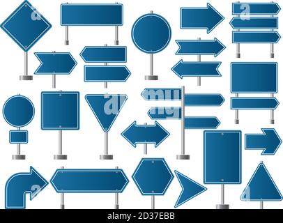 Straßenschilder. Straßenlandeindikatoren und leere Bretter Richtung für Verkehr Vektor Sammlung Stock Vektor