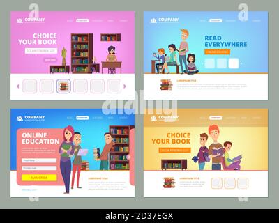 Schulbildung Landung. Lernen Fernkurse Studenten Bücher lesen Universitätsbibliothek Wissen Konzept Vektor Landung Layout Stock Vektor