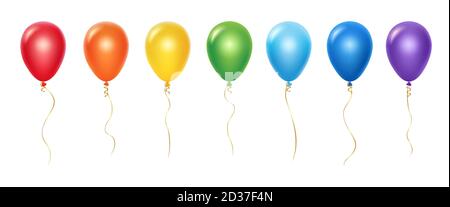 Realistische Regenbogen Luftballons Vektor-Set. Ballons mit Bändern auf weißem Hintergrund isoliert Stock Vektor