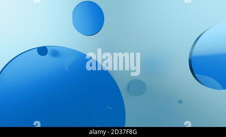 Blaues Metall und undurchsichtige Kreise und Zylinder auf farbigem Hintergrund. Abstrakter Hintergrund für grafisches Design mit transparenten Glasformen. 3d-Rendering krank Stockfoto