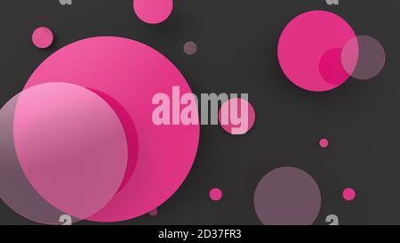 Rosa Metall und undurchsichtige Kreise und Zylinder auf farbigem Hintergrund. Abstrakter Hintergrund für grafische Gestaltung mit transparentem Glas. 3d-Rendering illustrati Stockfoto