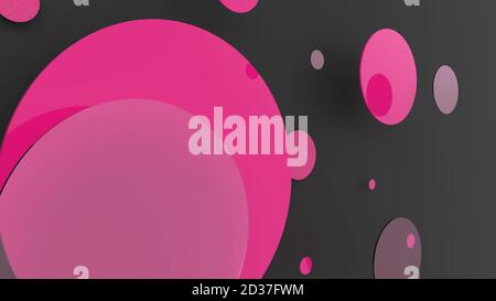 Rosa Metall und undurchsichtige Kreise und Zylinder auf farbigem Hintergrund. Abstrakter Hintergrund für grafische Gestaltung mit transparentem Glas. 3d-Rendering illustrati Stockfoto