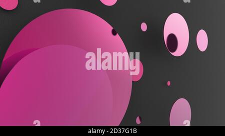 Rosa Metall und undurchsichtige Kreise und Zylinder auf farbigem Hintergrund. Abstrakter Hintergrund für grafische Gestaltung mit transparentem Glas. 3d-Rendering illustrati Stockfoto