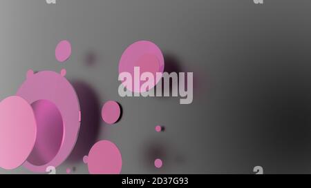 Rosa Metall und undurchsichtige Kreise und Zylinder auf farbigem Hintergrund. Abstrakter Hintergrund für grafische Gestaltung mit transparentem Glas. 3d-Rendering illustrati Stockfoto